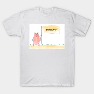 Stonecutter. Profession, work. Cat shows a banner with the inscription. Watercolor illustration. A gift for a professional. T-Shirt